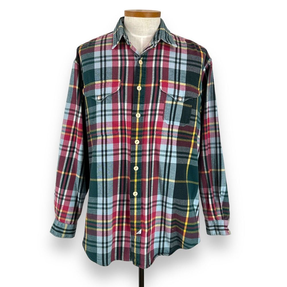 Vtg RALPH LAUREN POLO Flannel Shirt Sz XL Plaid Long Sleeve Double Pocket Button